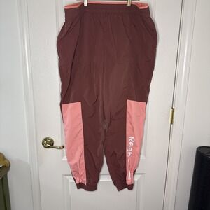 Reebok Women's Colorblock Track Pants Pink Mauve Nylon Jogger Logo Size XL/XXL